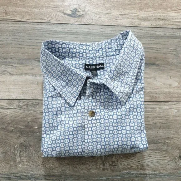 Markham 2XL Short Sleeve Mens Shirt Casual Soft Blue Office Vacation Beach Relax - Picture 7 of 8